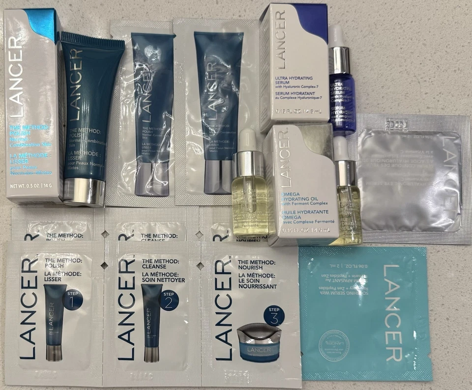 10pcs LANCER Skincare Travel Sample Set: The Method Polish Hydrating Oil, Serum. - Image 1 of 1