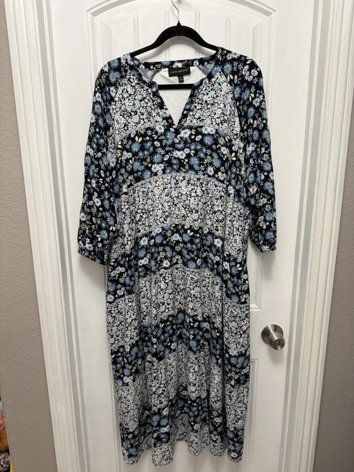 Lane Bryant Blue Floral Stripe Maxi Dress Plus, Size 20 With Pockets - Image 1 of 4