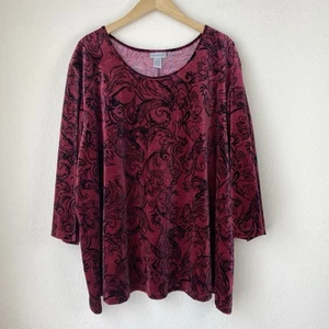 Catherine’s 4x Velvet Tunic Top Whimsigoth Fairy Grunge Red Black Dark Floral - Picture 1 of 6