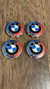 BMW Center Caps 68MM (SET OF 4) Wheel Caps Rim Caps For BMW Blue & Red + Text - Picture 1 of 2