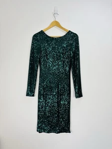 Vestido Hobbs Mujer Talla 10 Verde Lentejuelas Cambio Manga Larga Hasta la Rodilla Sawyer - Imagen 1 de 12