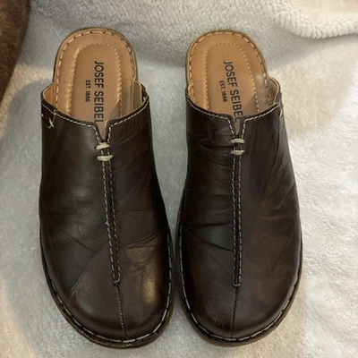 Zapatos Zuecos Josef Seibel Mules Cuero Marrón Superior Sin Cordones Talla 40 Foto 1 de 4