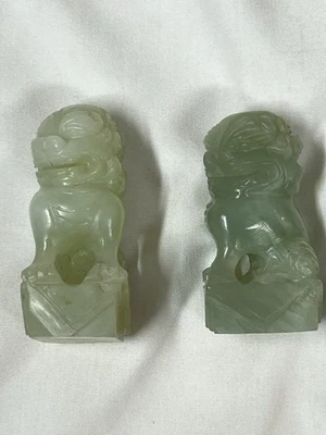 "Dos perros foo tallados en jade/jadita 3"" de colección" Foto 1 de 4