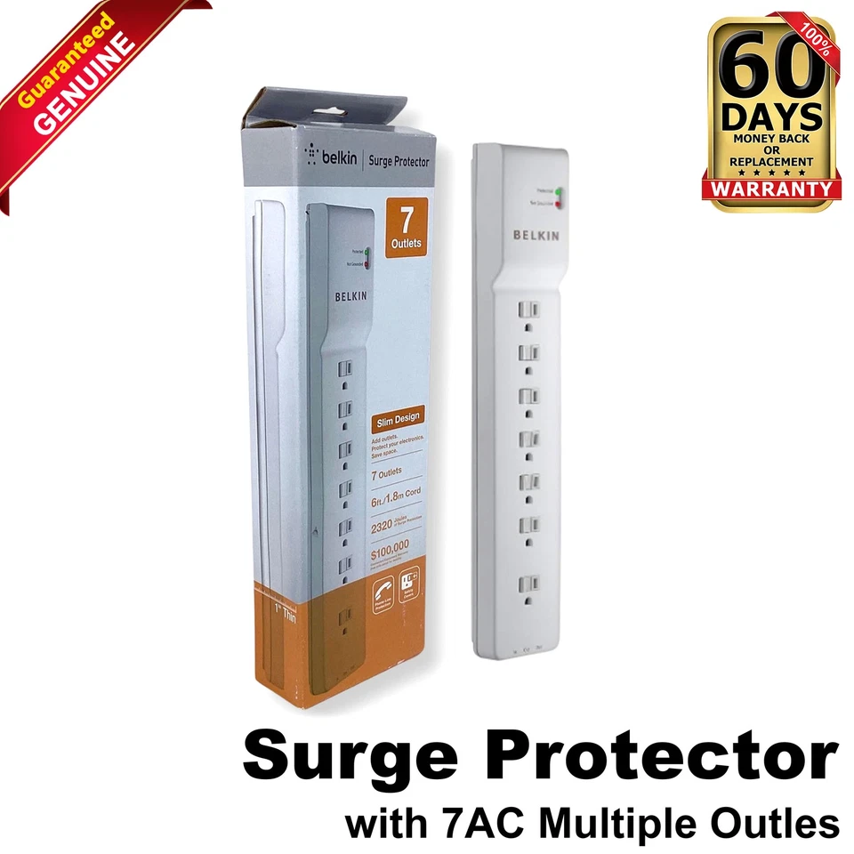 HP AG290AA Belkin 7-Outlet Surge Protector Power Strip BE107200-06 - Image 1 of 4