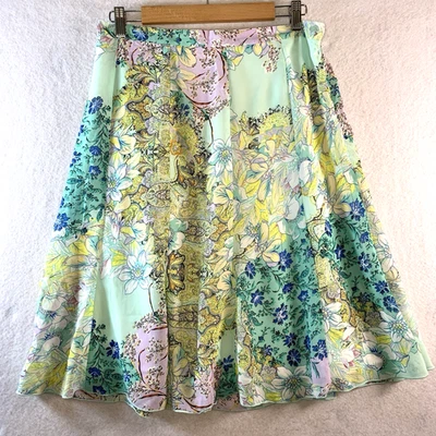 Womens Floral Midi Skirt Sz L Petite Pastel Feminine Flowy Whimiscal Bloomcore - Image 1 of 4