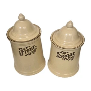 Vintage Pfaltzgraff Village Large 12" H Flour & 11" H Sugar Canister & Lid Set - Picture 1 of 6