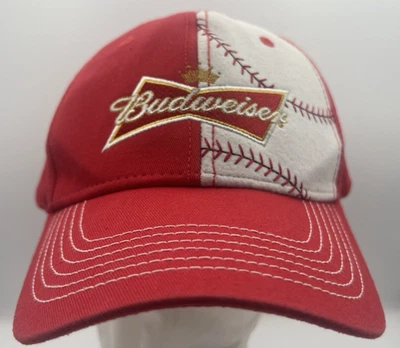 Budweiser Baseball Cap Red White Stitching Embroidered Logo Adjustable Hat OSFA - Image 1 of 4