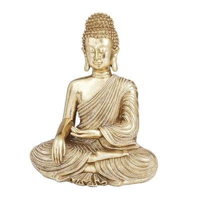 Polystone Buddha Decorative Sculpture Meditating Home Decor Statue with Engra... - Image 1 of 4
