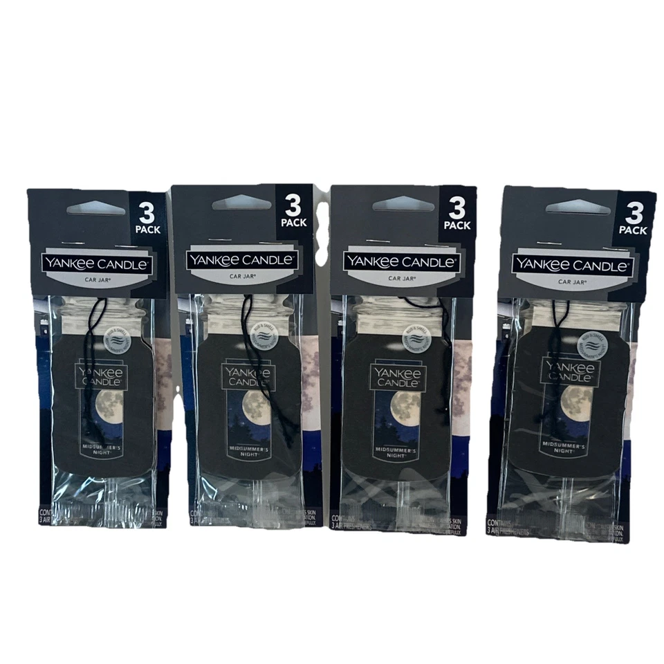 12 Midsummer's Night Scent Yankee Candle Car Jar Air Freshener 4 Cards Of 3 = 12 - Image 1 of 4