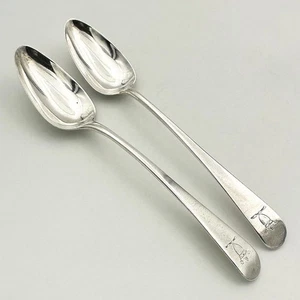 PAR DE CUCHARADITAS GEORGE III PLATA ESTERLINA CORAZÓN CRESTAS LONDRES 1794 S HOUGHAM - Imagen 1 de 4