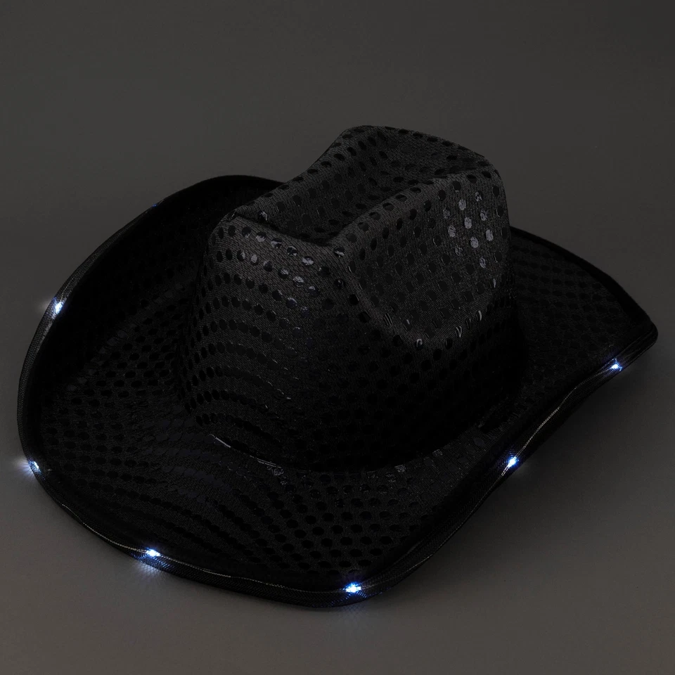 LED Light Up Flashing Sequin Cowboy Hat – Party, Rave, Festival, Costume Cowgirl - Image 1 of 1