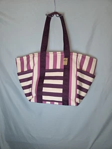 Victoria’s Secret große Beuteltasche Weekender Strand Canvas rosa gestreift lila neu mit Etikett - Bild 1 von 10