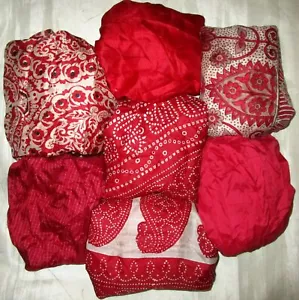 LOT PURE SILK Vintage Sari REMNANT Fabric 7 Pcs 1 ft Red #ABD8D - Picture 1 of 1
