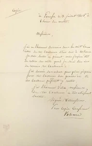 DUQUE de WELLINGTON Copia de la Carta sobre la Ocupación de París 3 de julio de 1815  - Imagen 1 de 1