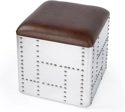 Square Ottoman Aviator Side Table Midway Aviator Leather Stool - Image 1 of 4