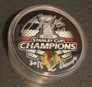 BRANDON SAAD CHICAGO BLACKHAWKS SIGNED & INSC. STANLEY CUP PUCK FANATICS - Picture 1 of 3