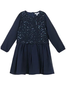 NWT Navy Blue Girls Party Dress Chiffon with Sequins by 3 Pommes - Picture 1 of 3