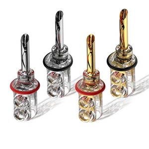 4stk Vergoldet / Rhodiniert HIFI Lautsprecherkabel BFA-Z Hohl Bananenstecker - Picture 1 of 15