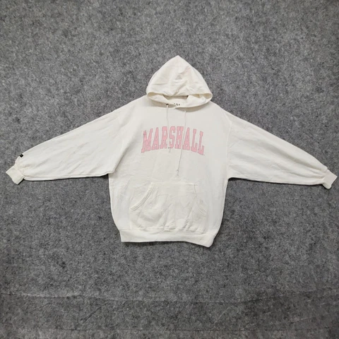 Vintage Marshall-University Hoodie Medium White Pink Hooded-Sweatshirt 00s Y2K Cover