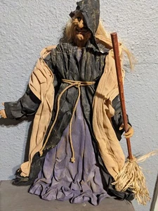Vtg 18" Hand Made Corn Husk Witch With Hat & Broom - Picture 1 of 16