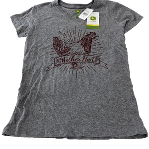 John Deere womens small Mother hen tee short sleeve V-neck gray New - Picture 1 of 8
