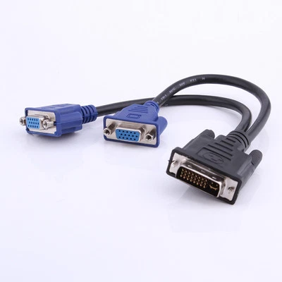DVI-I 24+5 Pins Stecker Analog zu 2 Dual VGA Buchse Monitor Adapter Splitter Kabel - Bild 1 von 4