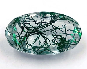 Attractive 60 Ct Green Rutilated Quartz Oval Cut Certified Loose Gemstone MND - Picture 1 of 8