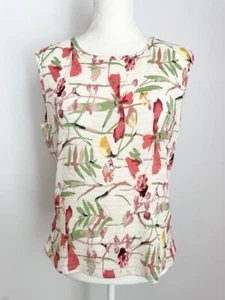 Tess Damen Tank Top Bluse Gr. L elfenbein rosa grün Blumen U-Ausschnitt ärmellos  - Bild 1 von 11