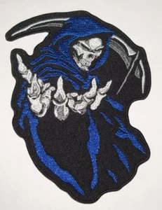 GRIM REAPER SICKLE SKELETON - SEW ON BIKER MOTORCYCLE PATCH - Picture 1 of 1