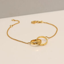 14K Gold-Plated Screw Motif Interlocking Double Circles Bracelet for Women Teen