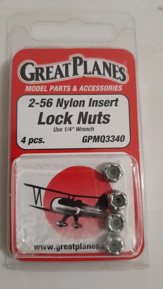 Great Planes #GPMQ3340 2-56 Nylon Insert Lock Nuts (4) Use 1/4" Wrench - Image 1 of 1