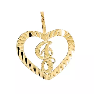 Genuine 14k Yellow Gold 0.59" Diamond-cut Initial Letter J Heart-shaped Pendant - Picture 1 of 6
