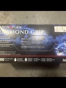 MICROFLEX Diamond Grip MF-300 Rubber Latex Gloves Disposable, Large, 100 Gloves