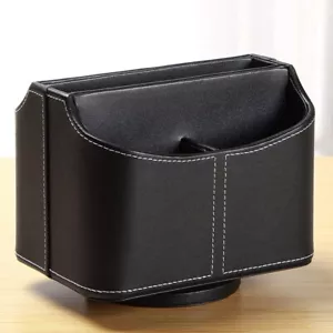Leather Remote Control Holder Spinning Desk TV Remote Bedside Table Organizer AU - Picture 1 of 9