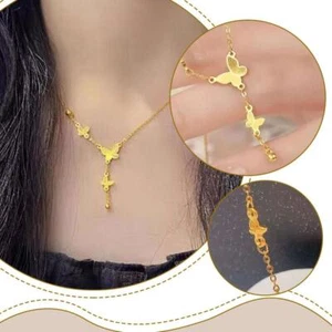 Butterfly Tassel Necklace - Gold butterfly tassel necklace for women Lot Y6 - Picture 1 of 20