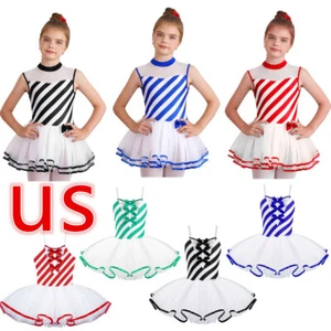 Kids Girl Christmas Dance Costume Xmas Party Candy Cane Striped Sleeveless AU - Picture 1 of 98