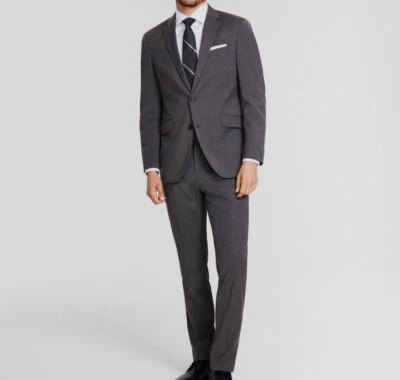 Kenneth Cole Men Gray Stripe Stretch Slim-Fit 2-Piece Jacket Pants Suit Size 42R - Image 1 of 4