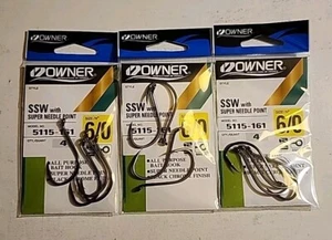 3 pks OWNER SZ 6/0 SSW ALL PURPOSE octopus BAIT black NEEDLE POINT HOOKS #5115 - Picture 1 of 5
