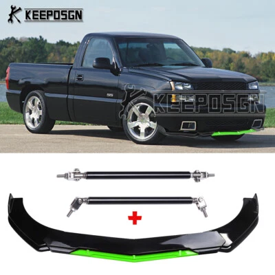 Divisor de labios de parachoques delantero verde + 2 varillas de puntal para Chevrolet Silverado 1500 SS Foto 1 de 4