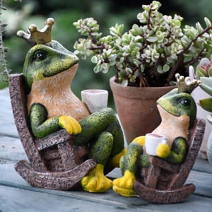 Drinking Coffee Frog Statue Garden Ornament Funny Frog Sculpture Outdoor Decor - Picture 1 of 12