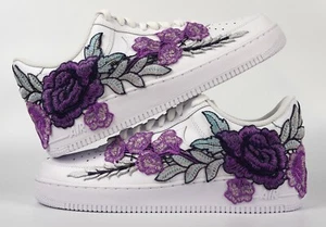 Scarpe Nike Air Force 1 personalizzate viola rosa floreale uomo bambino taglia 4 anni donna 5,5 - Foto 1 di 13