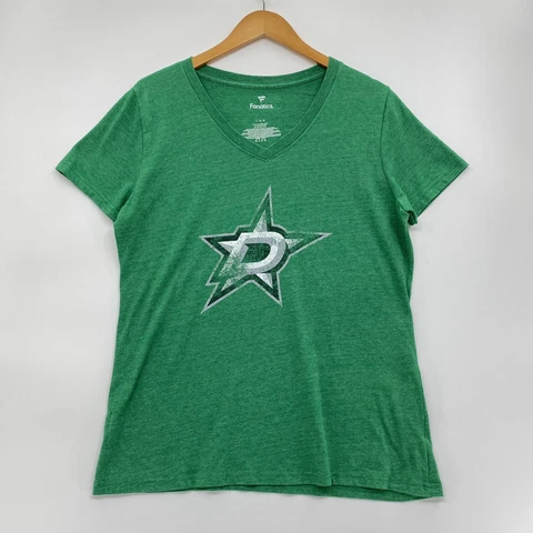 Fanatics Dallas Stars T Shirt Women’s Size Large Green Short Sleeve V-Neck Cover