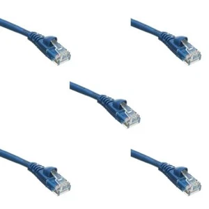 Pack of 5 Cables Snagless 100 Foot Cat5e Blue Network Ethernet Patch Cable - Picture 1 of 5
