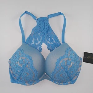 Frederick's Of Hollywood Women's Heartthrob Push Up Bra Size 32DD Blue Lace - Picture 1 of 6