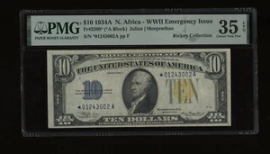 DBR 1934-A $10 North Africa Silver STAR Fr. 2309* PMG 35 EPQ Serial *01243002A - Picture 1 of 2