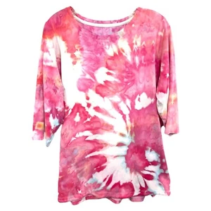 Isaac Mizrahi Plus Size 2X Top Handmade Tie Dye Crew Neck Pink White 417 - Picture 1 of 10