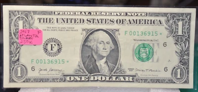 VERY RARE  2017 $1.00 SHEET  STAR NOTE  ATLANTA  LOW RUN 250K V NICE - Image 1 of 2