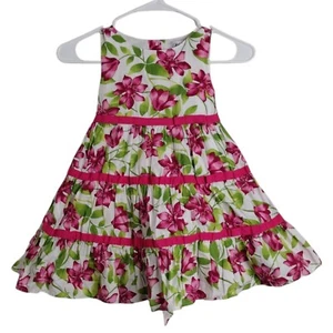 Polly Flinders Girls Dress Floral Pink White Lined Size 4 Ribbon Detail Tie Back - Picture 1 of 11