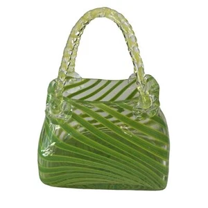 Green Swirl Hand Blown 9” Glass Purse - Picture 1 of 9