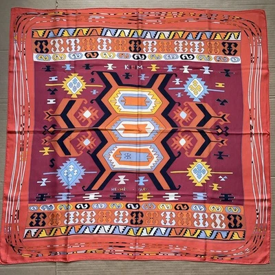 Hermes scarf silk Carre 90 Kilim Yellow Red Grey Orange Coral - Image 1 of 4